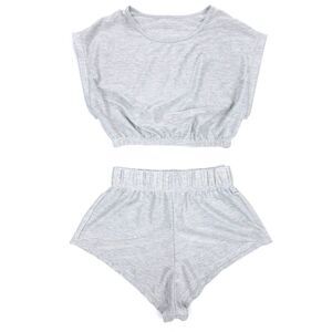 NEW Herbert Twins PQ Swim Metallic Crop Top Shorts Cover Up Lounge Set in Silver